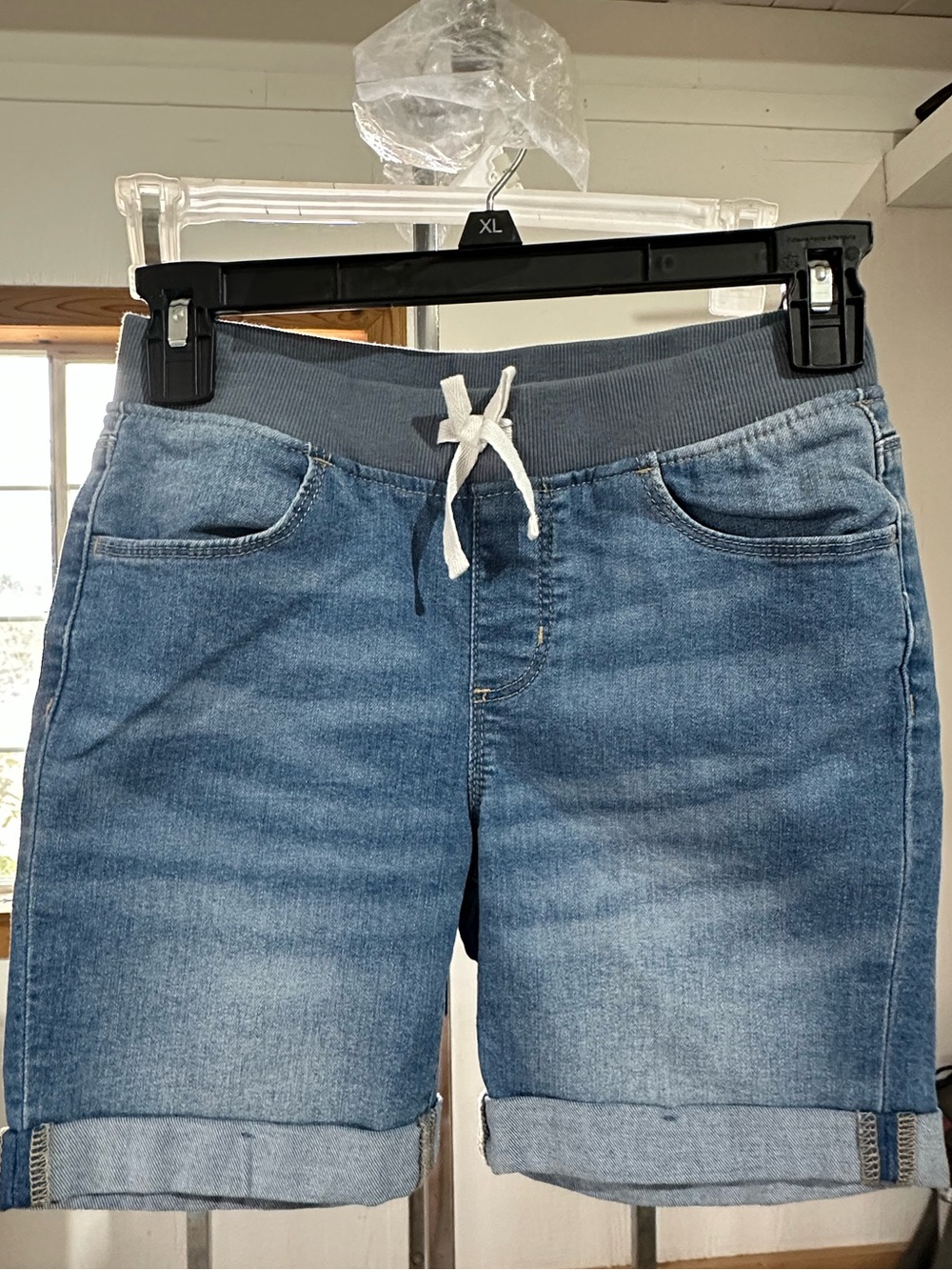 wonder nation Blue Ribbed-Waist Denim Drawstring Shorts